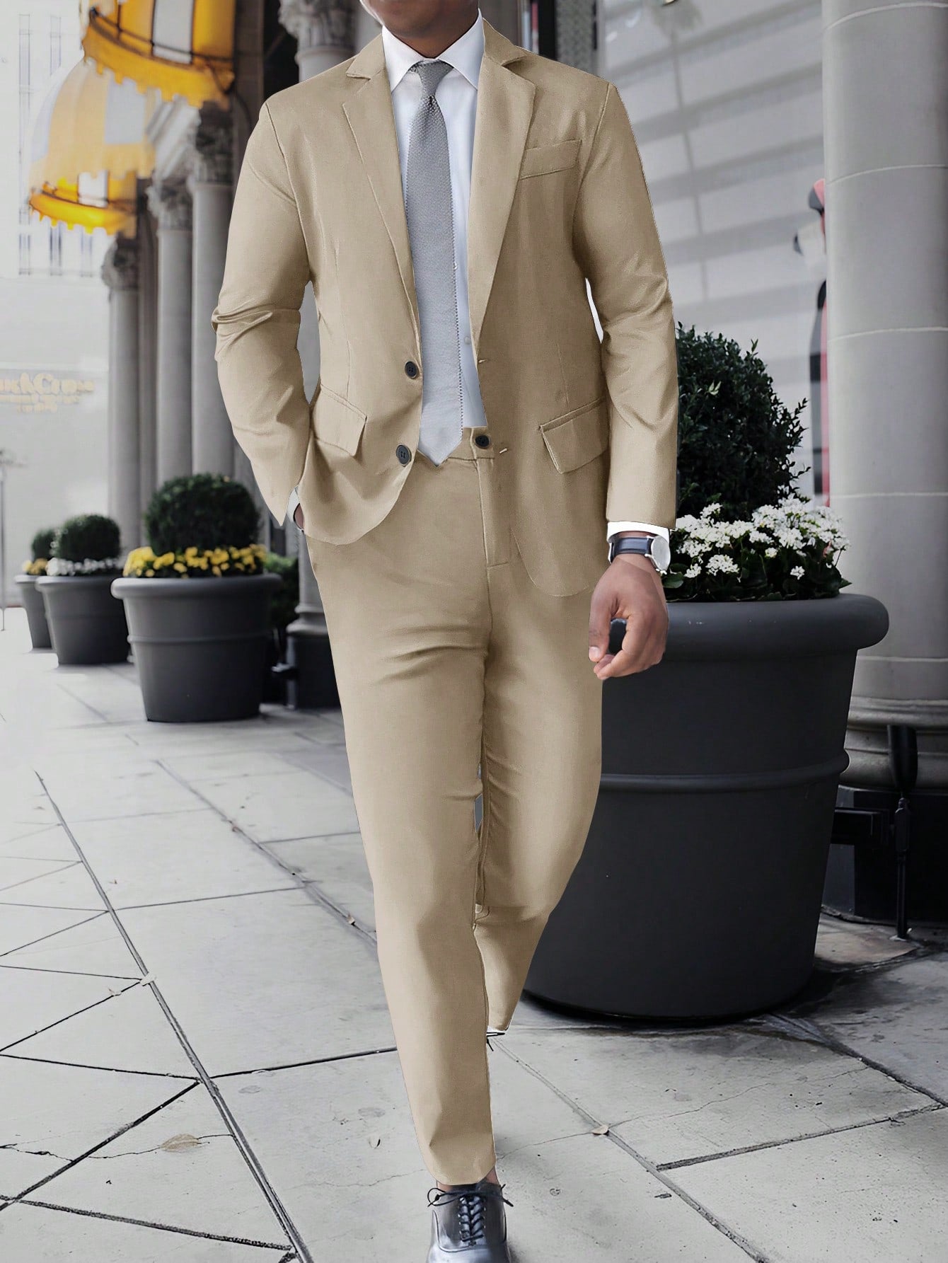 Men Lapel Collar Blazer & Suit Pants