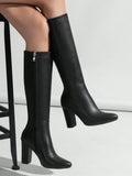 Trendy European And American Style Women's Pointed Toe Chunky Heel Over-The-Knee Side Zipper Slim Fit Tall Boots For Autumn And Winter