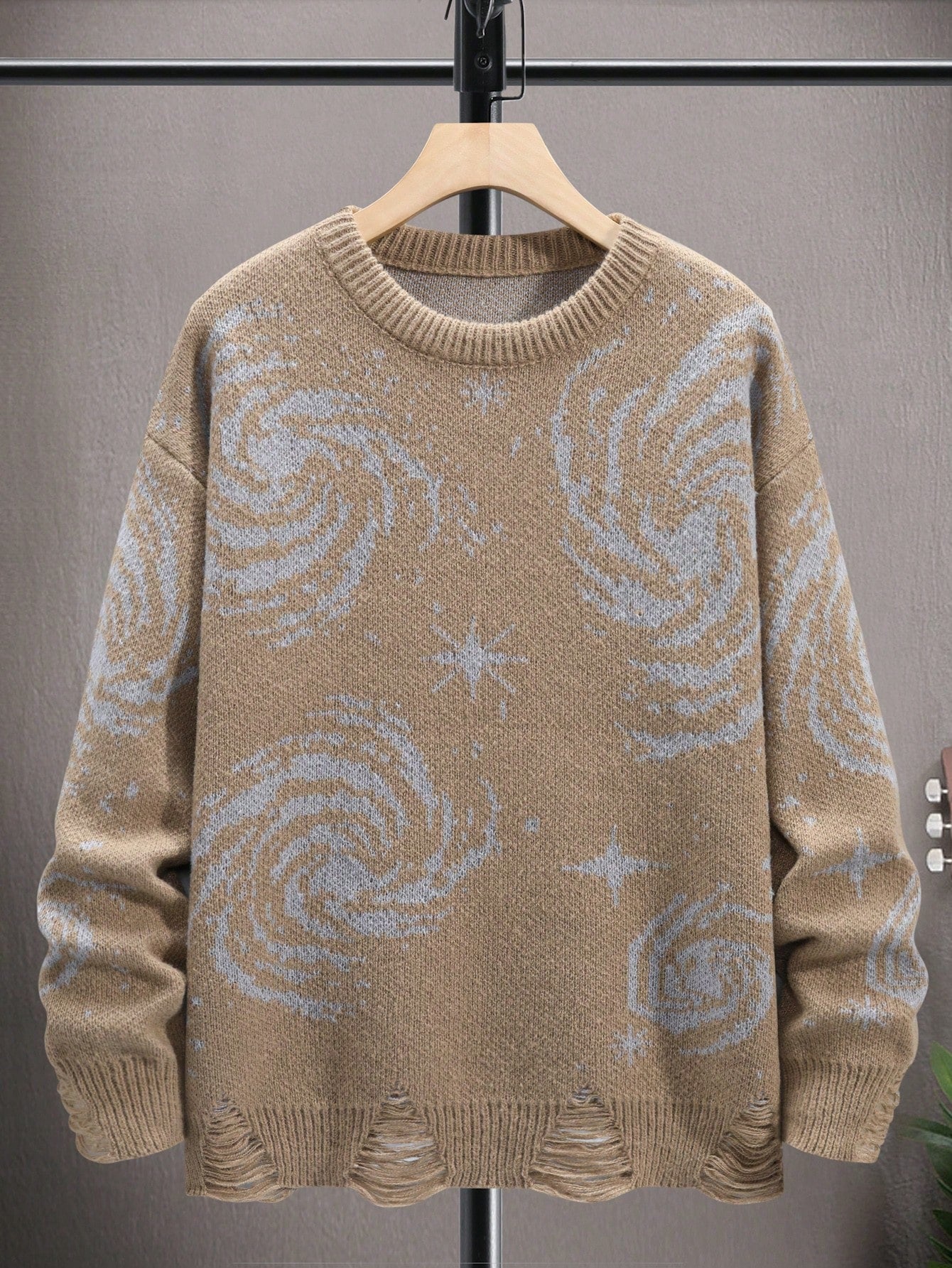 Men Graphic Pattern Ripped Trim Drop Shoulder Sweater