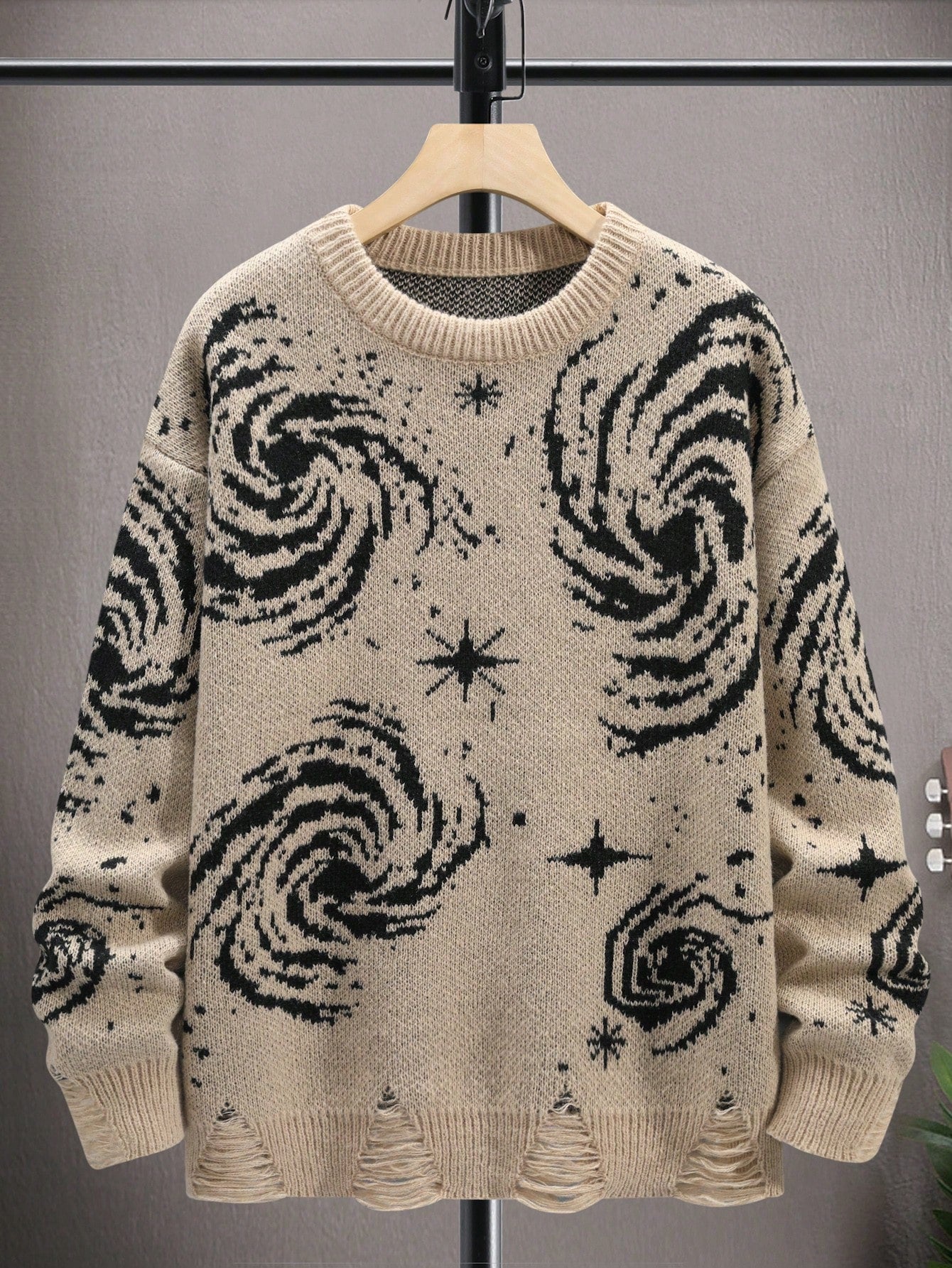 Men Graphic Pattern Ripped Trim Drop Shoulder Sweater