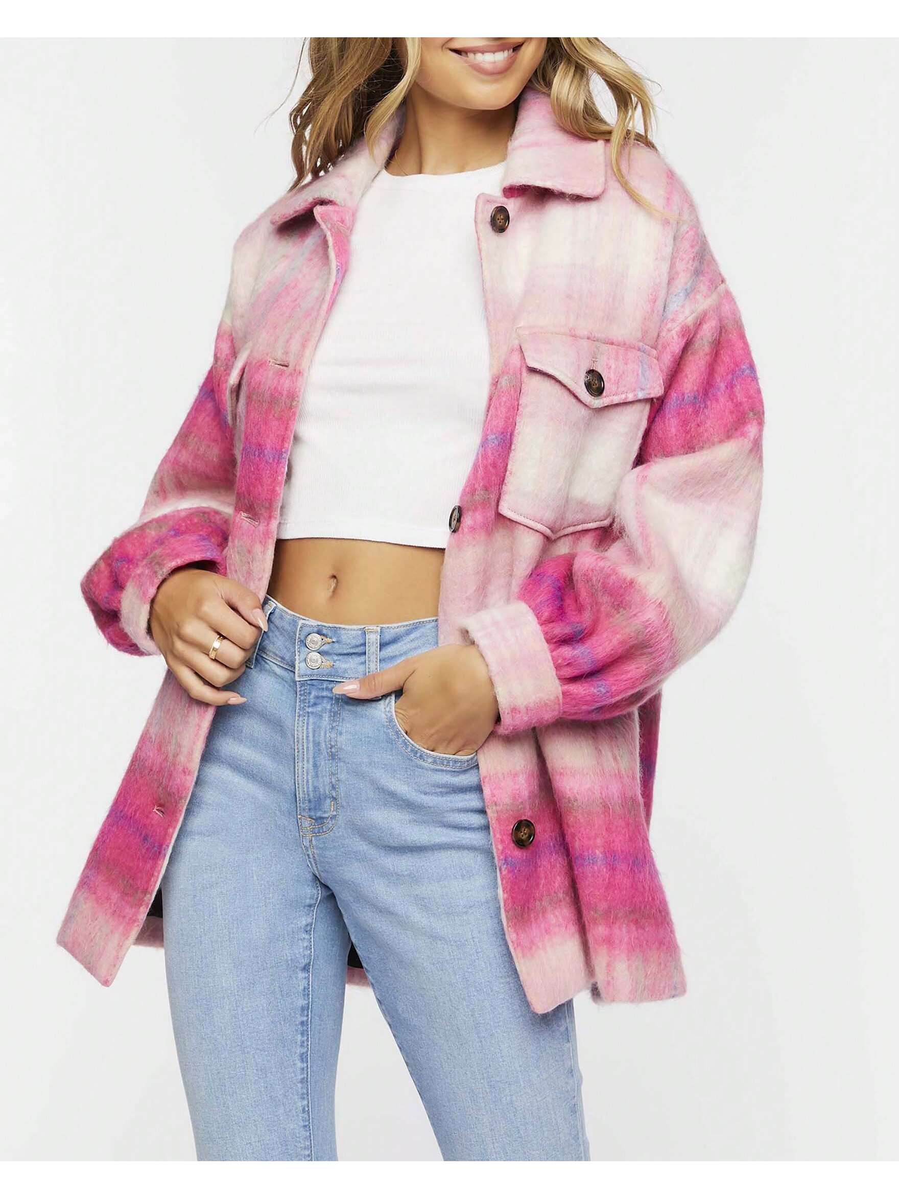 Forever 21 Plaid Drop-Sleeve Shacket