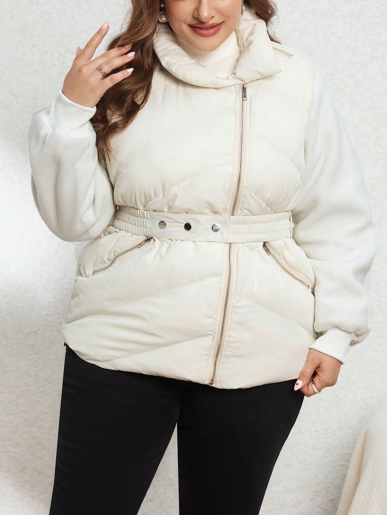 Plus 1pc Zip Up Puffer Vest Coat