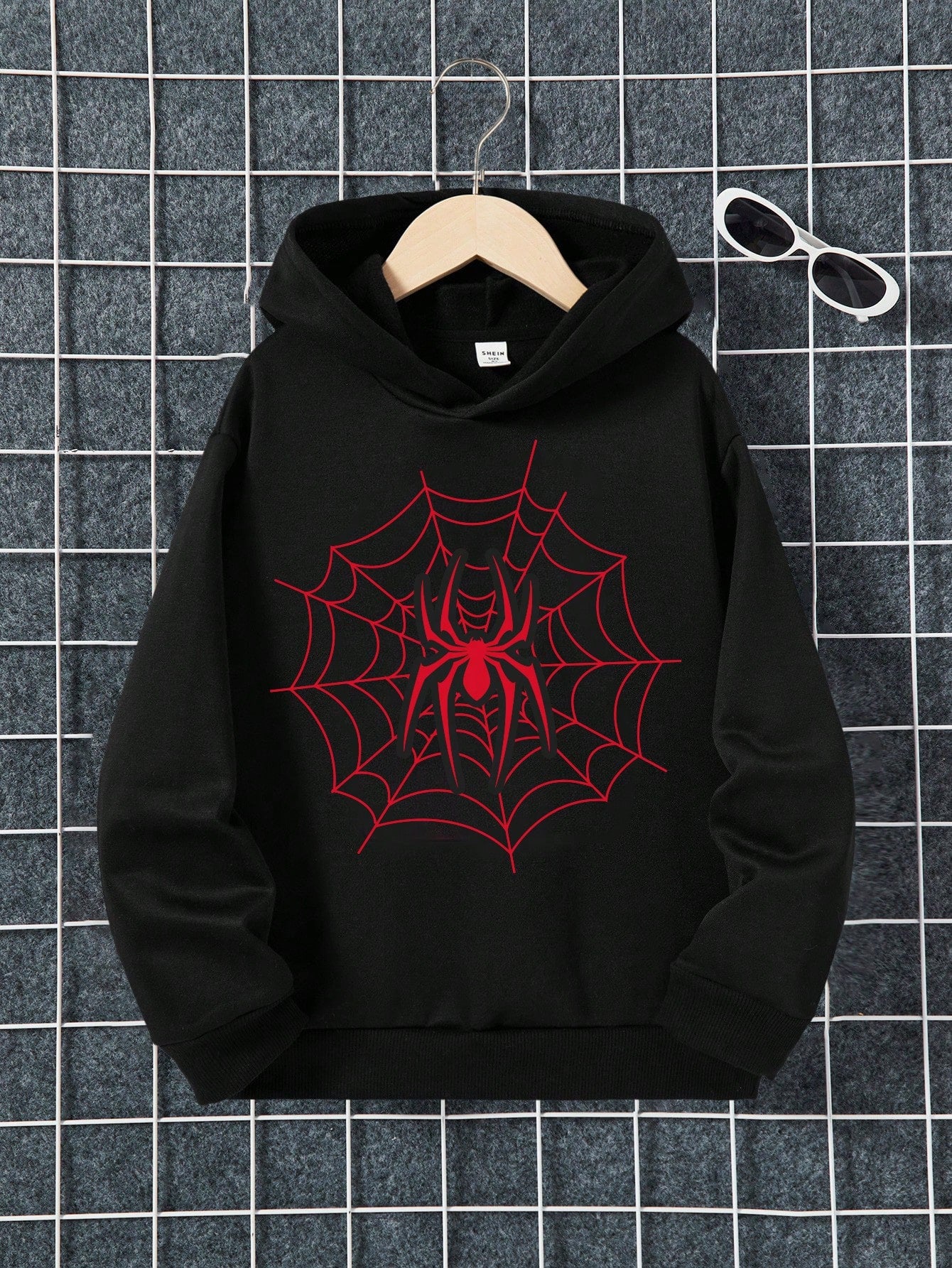 Teen Boy Spider Web Print Thermal Hoodie