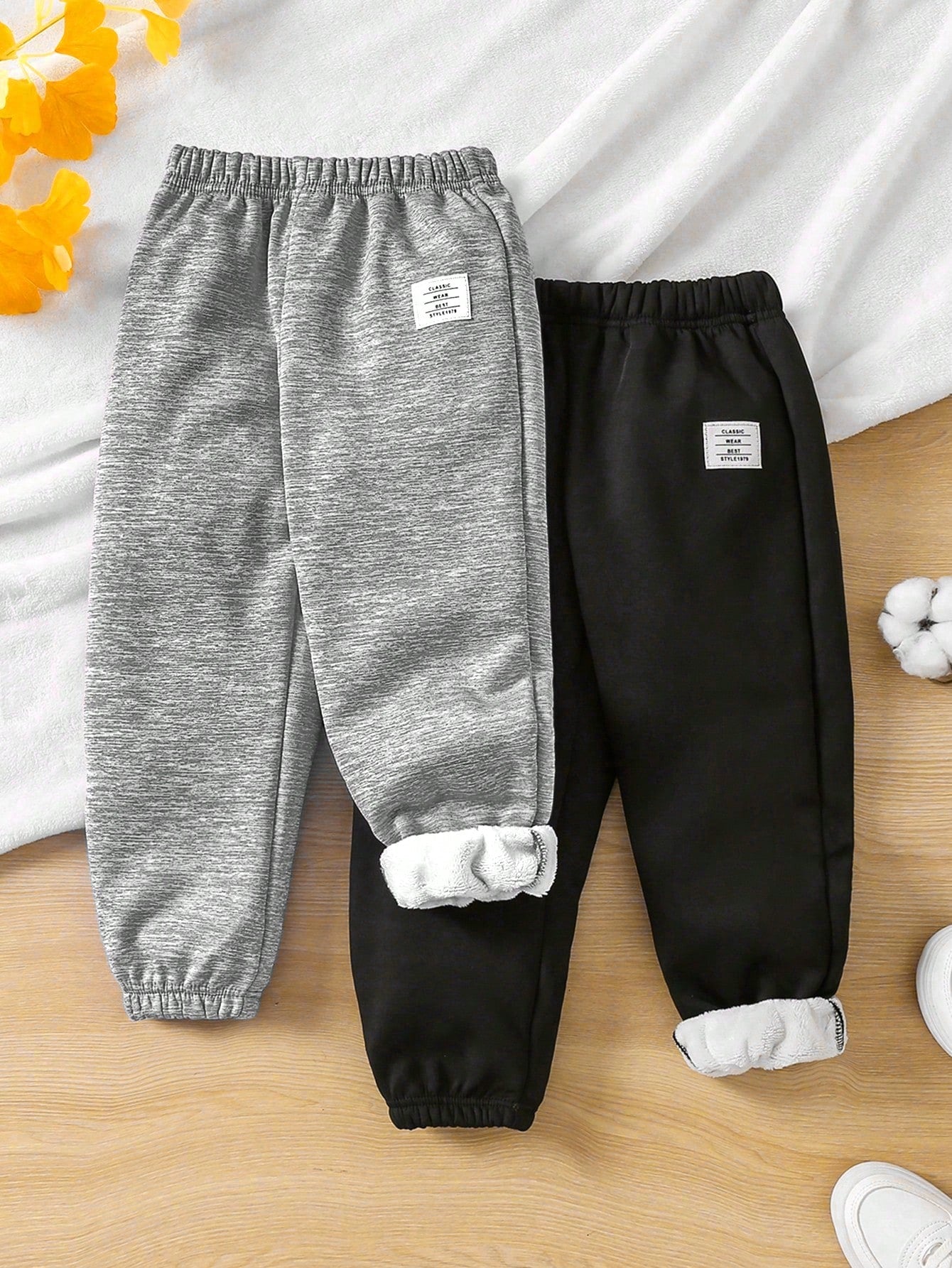 Young Girl 2pcs/set Elastic Waist Fleece Lined Sport Pants, Autumn And Winter