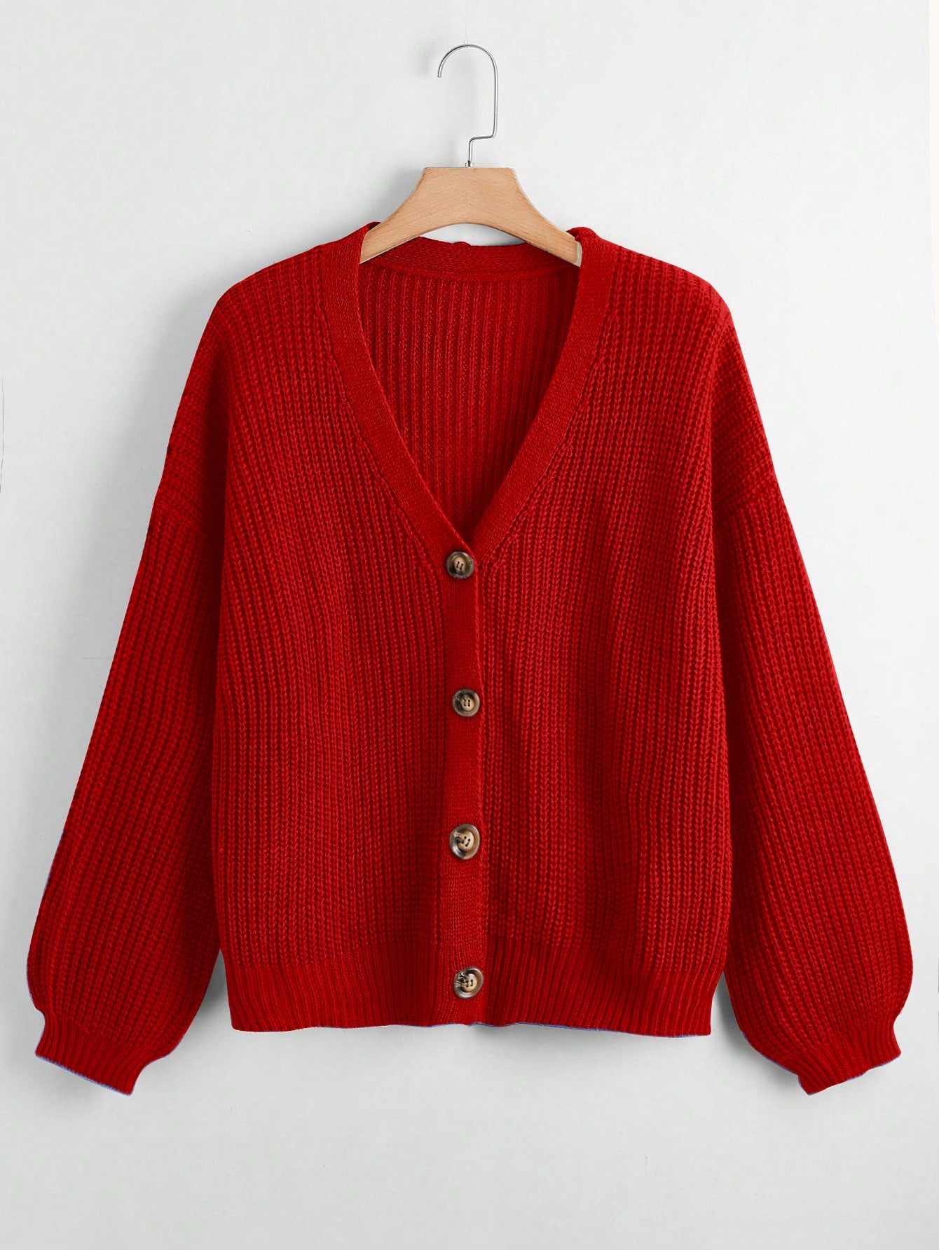 Plus Size Solid Color Drop Shoulder Casual Cardigan