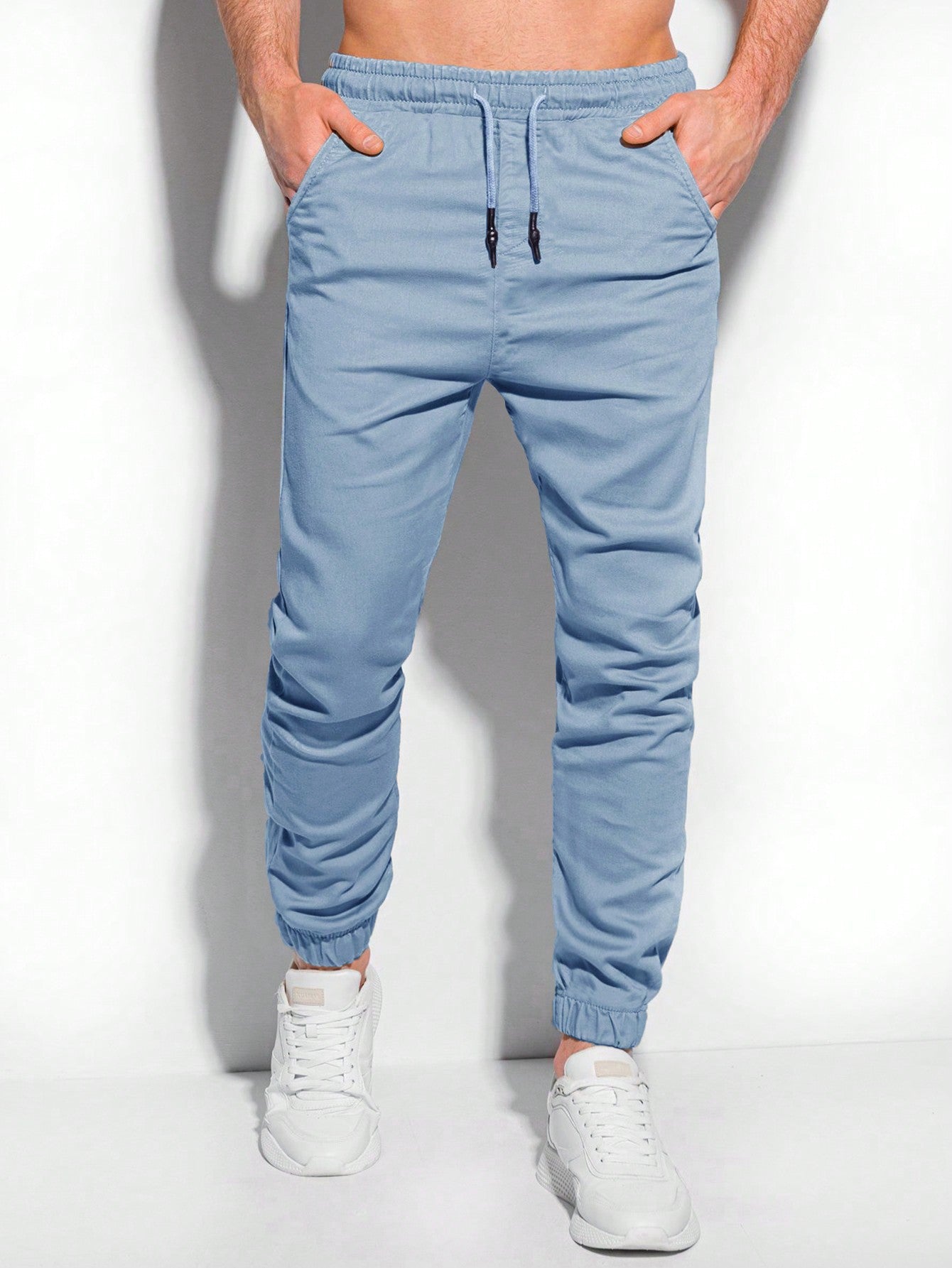 Men Drawstring Waist Slant Pocket Pants