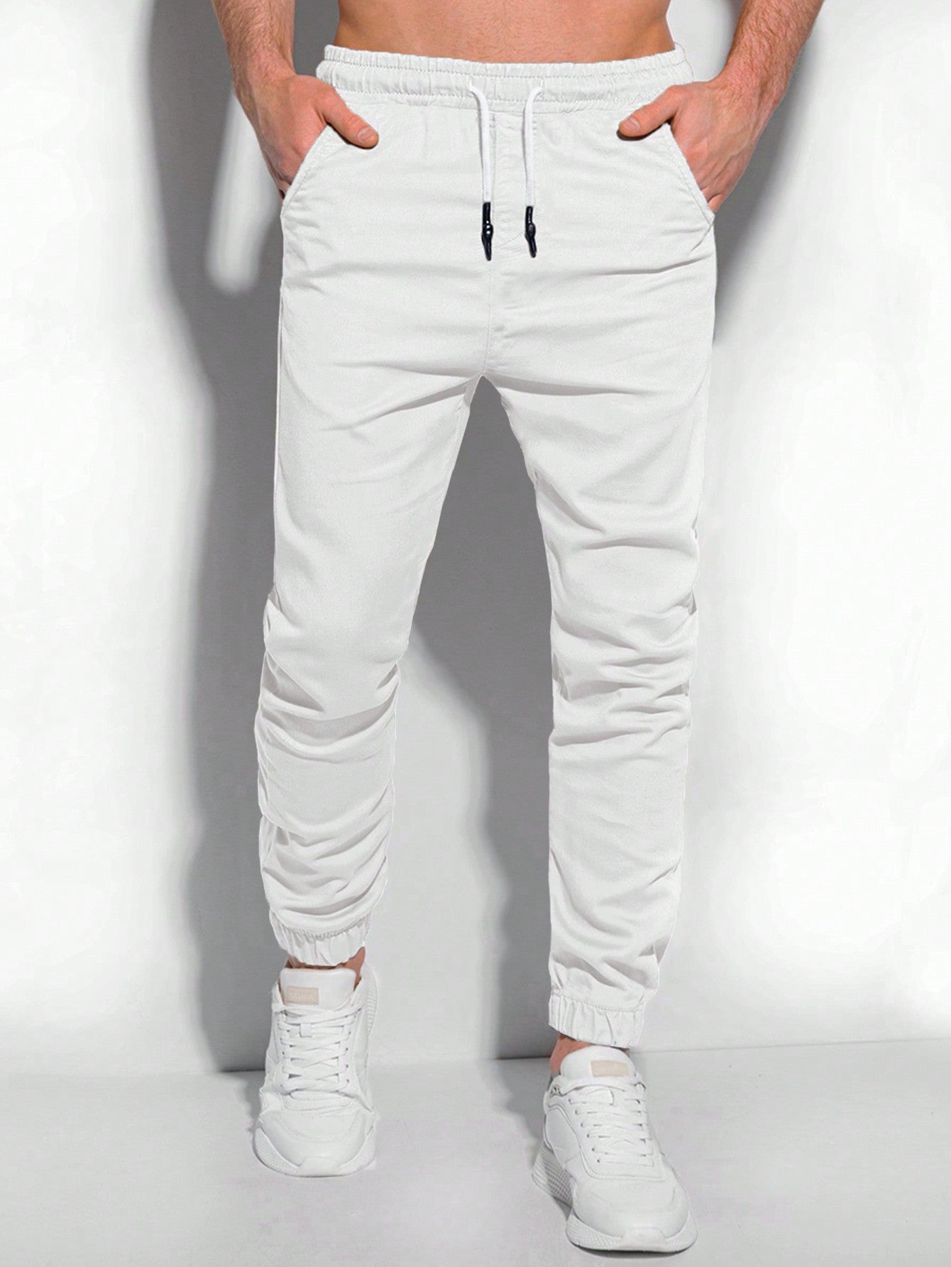 Men Drawstring Waist Slant Pocket Pants