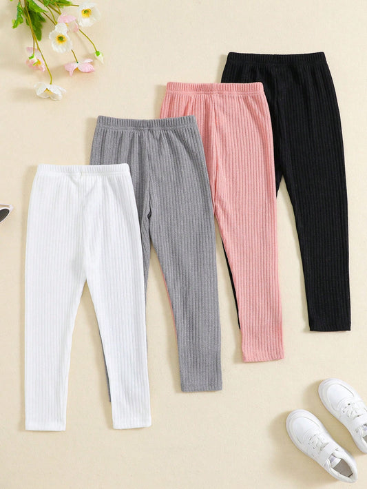 Young Girl 4pcs/Set Solid Color High Waist Pants