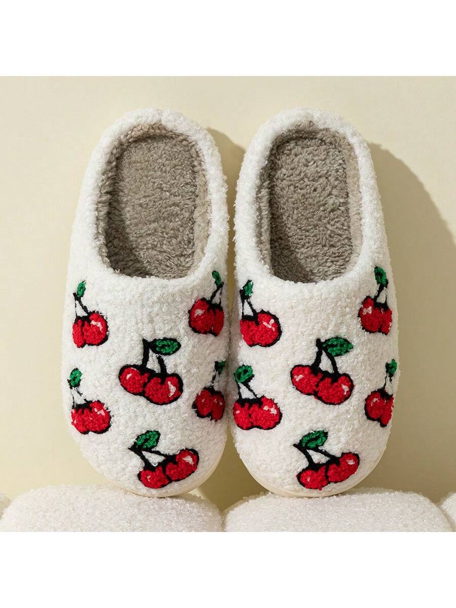 Women Cute Cherry Non-Slip Indoor Slippers, Winter New Arrival