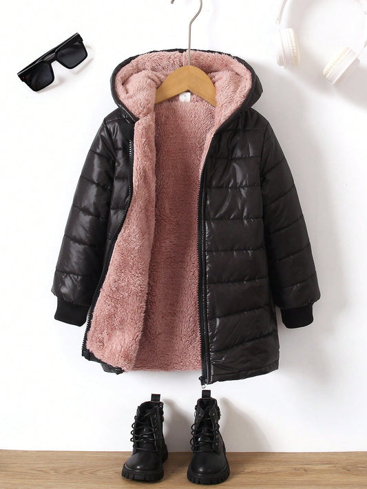 Young Girl Zip Up Hooded Plush Lined Puffer Coat