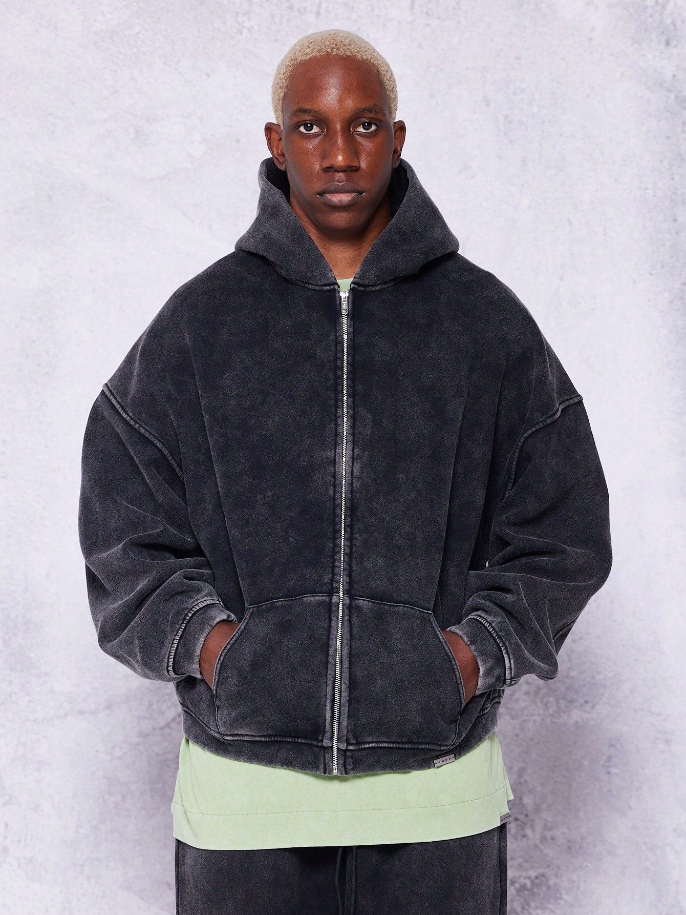 Oversized Fit Essential Zip Through Premium Washed Hoodie College Ready