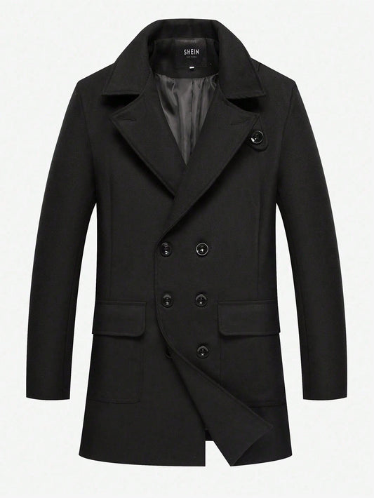 Men Double Breasted Flap Pocket Overcoat