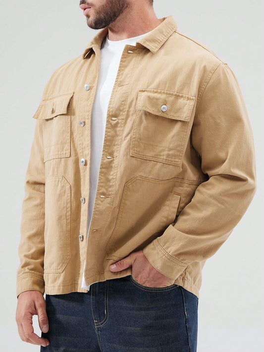 Men's Plus Size Turn Down Collar Denim Jacket