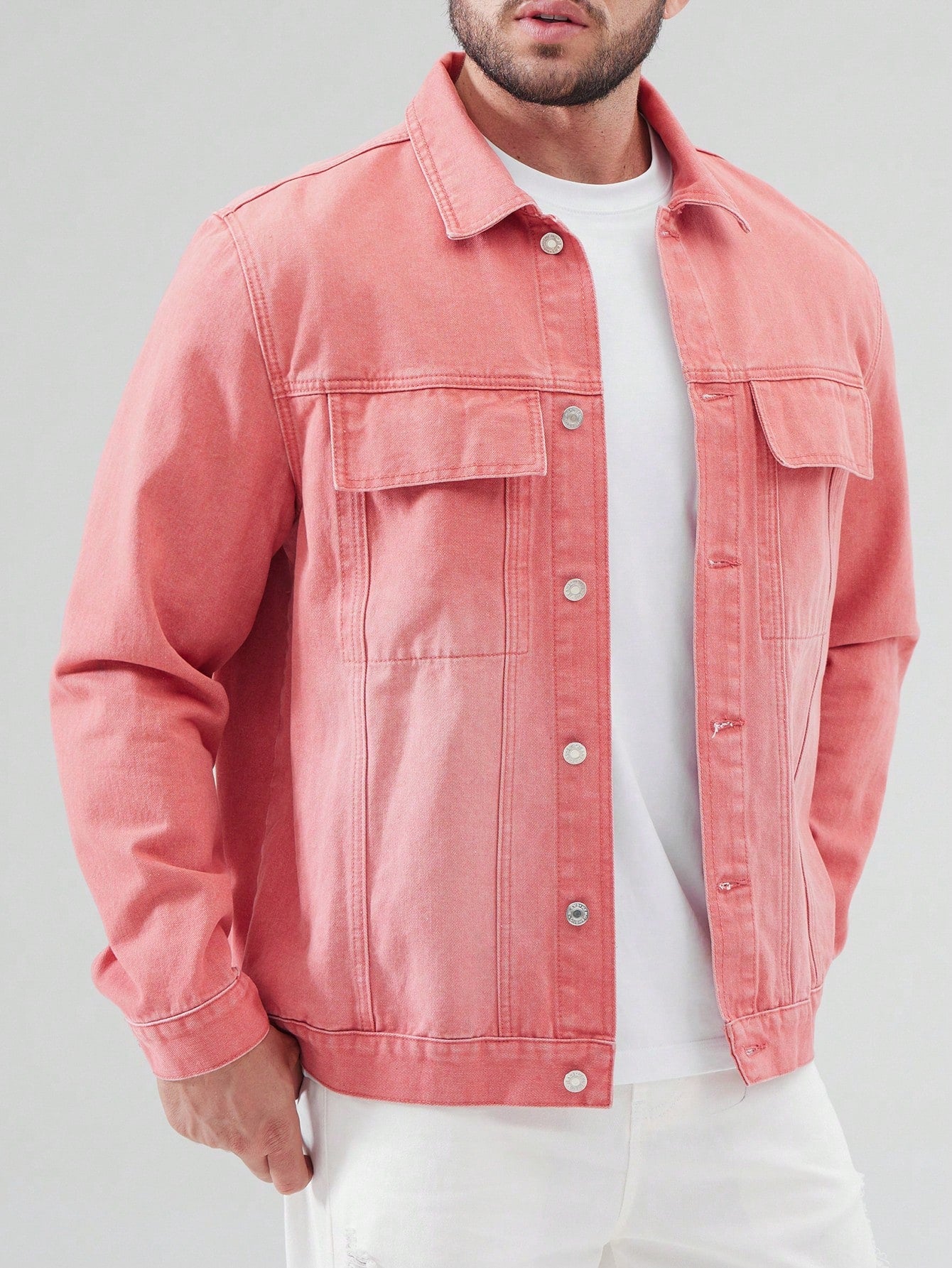 Men Plus Flap Detail Denim Jacket