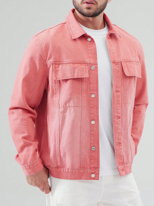 Men Plus Flap Detail Denim Jacket