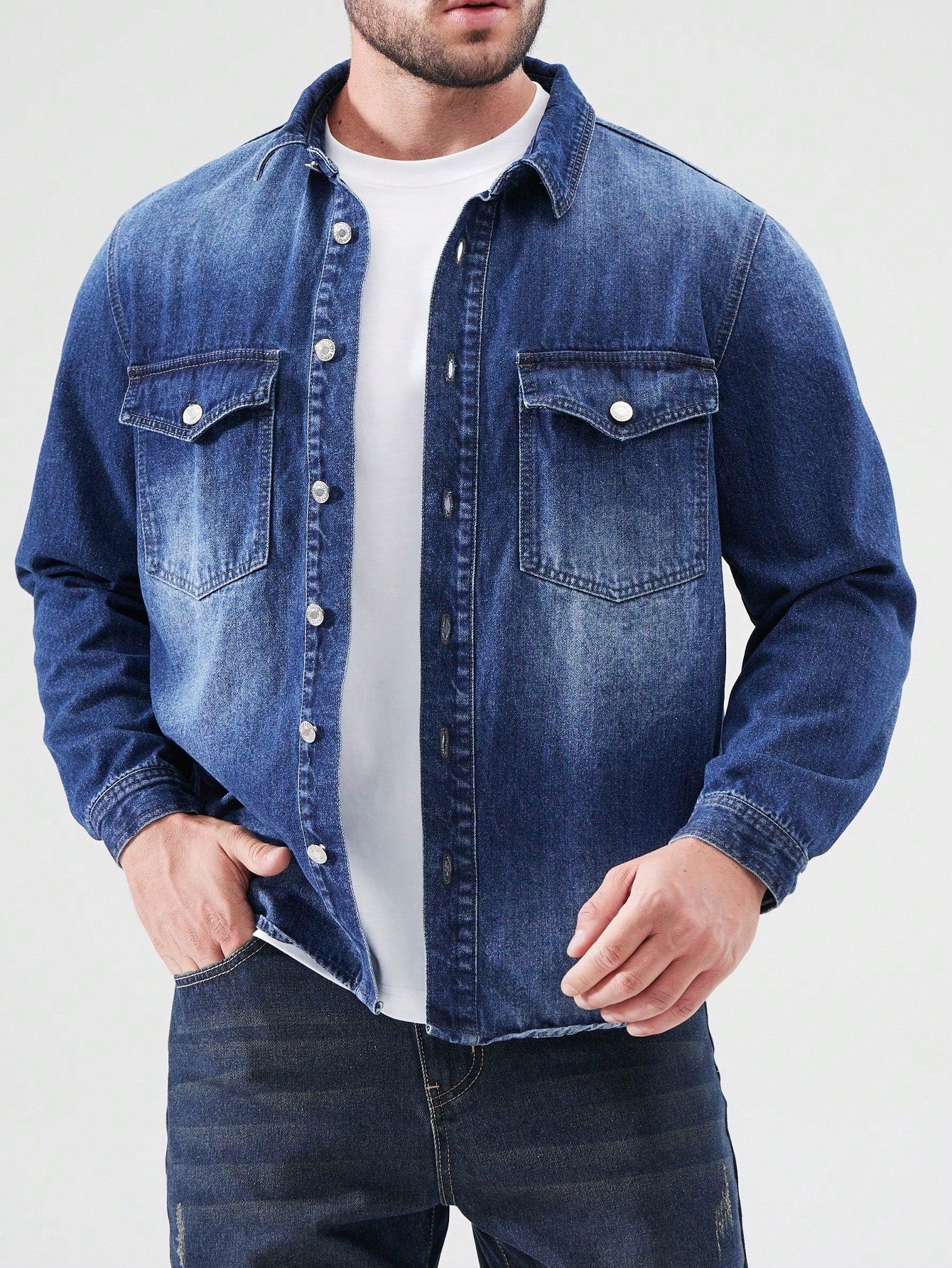 Men Plus Flap Pocket Denim Shirt