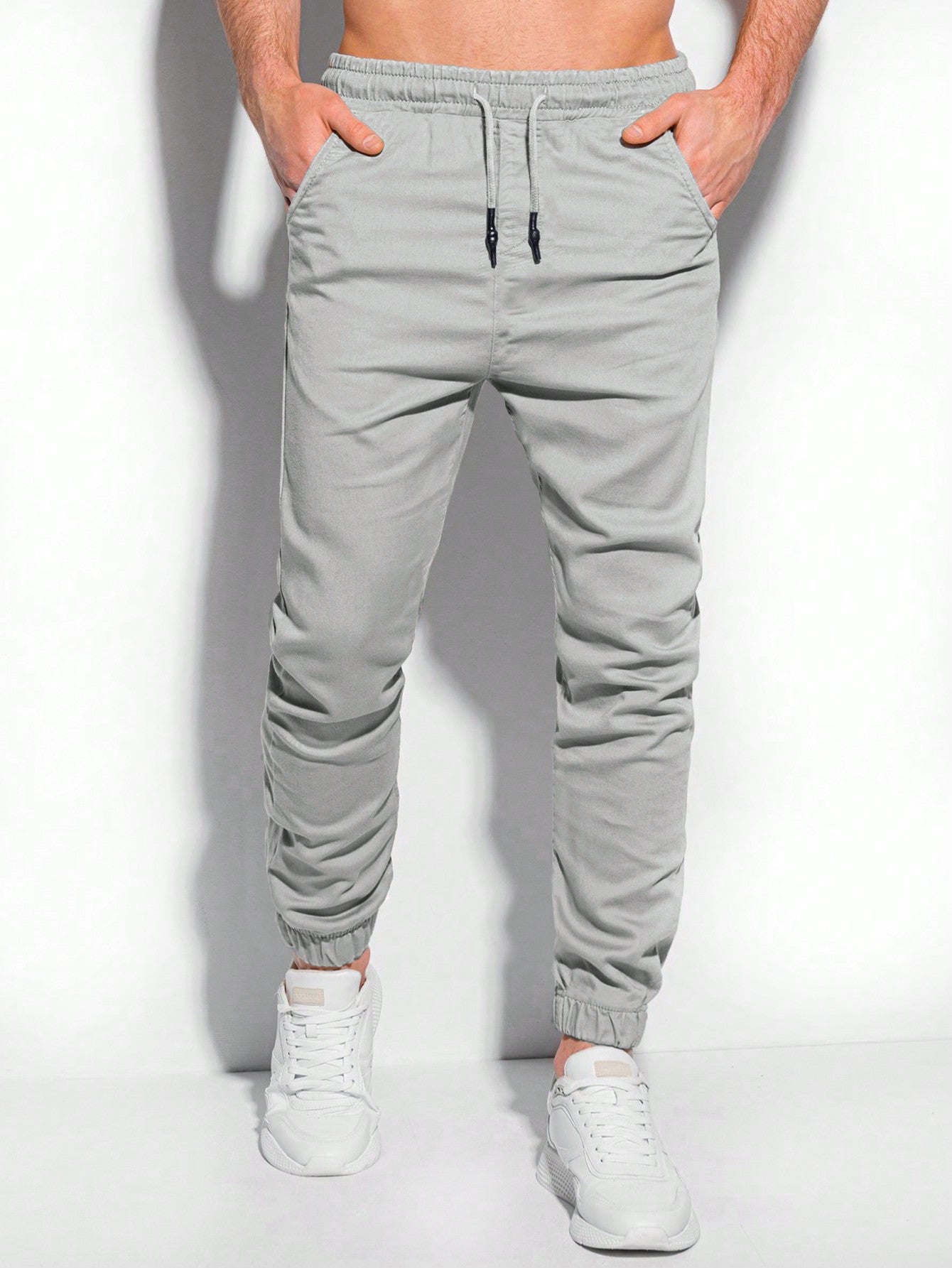 Men Drawstring Waist Slant Pocket Pants