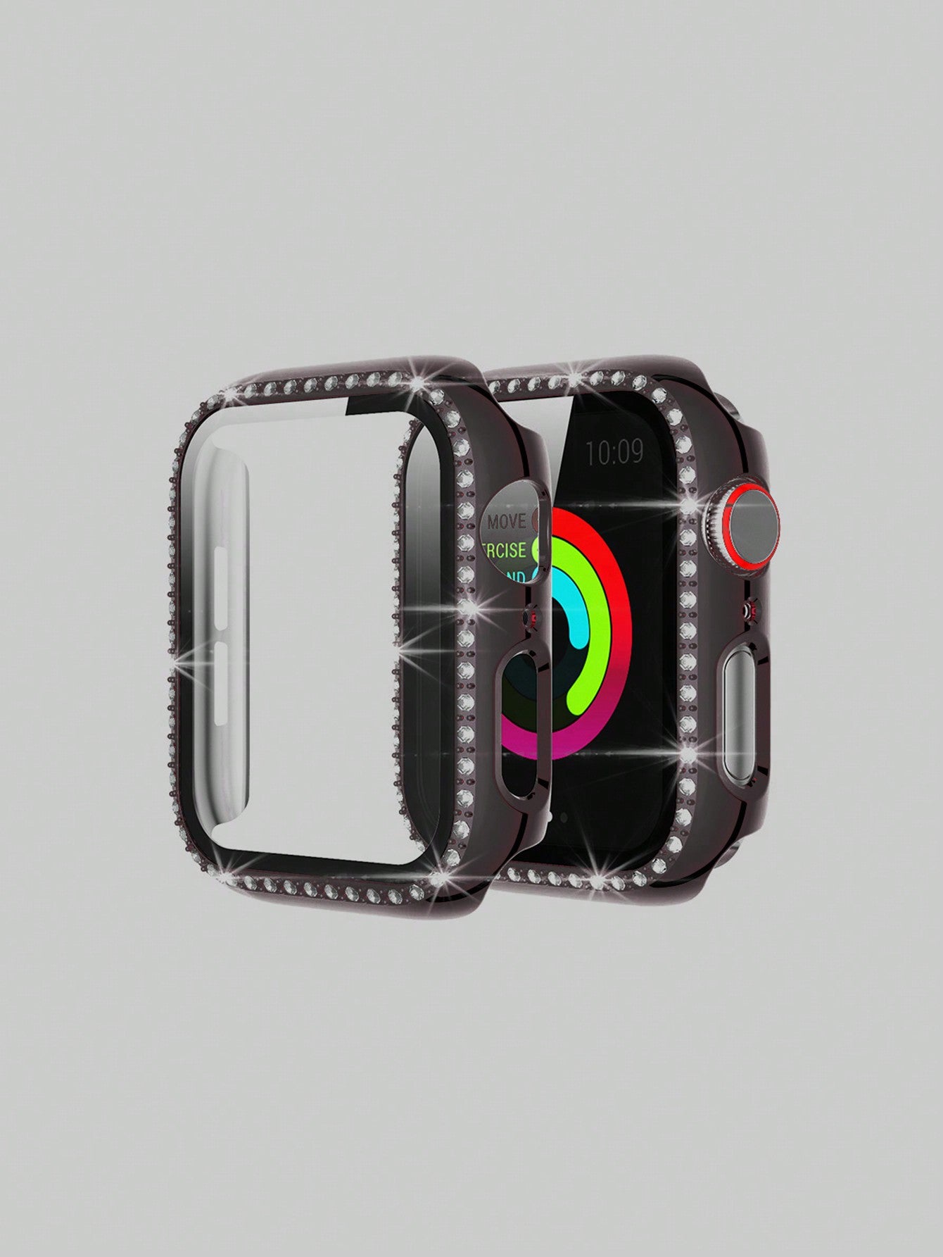 Rhinestone Decor Tempered Case Compatible With Apple Watch