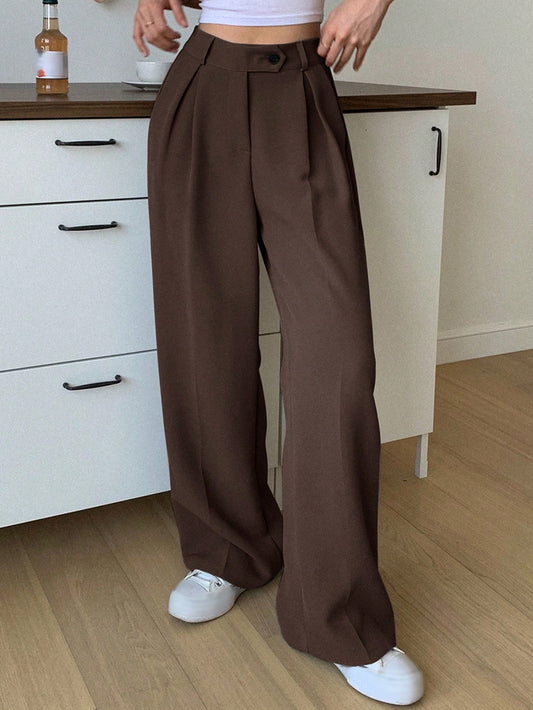 Women's Fold-over Pleated Wide Leg Suit Pants