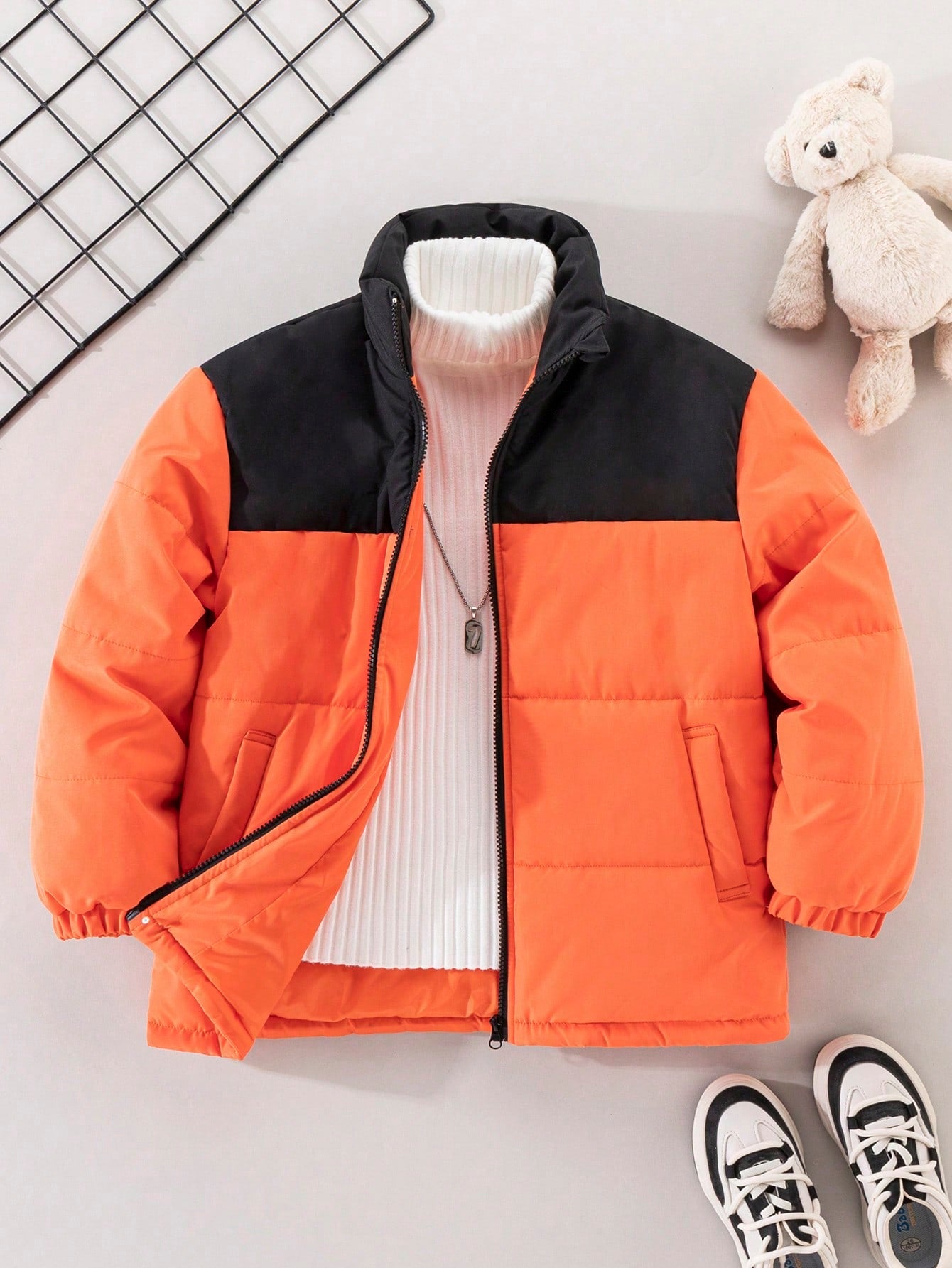 Boys' Casual Color Blocked Padded Jacket For Autumn And Winter