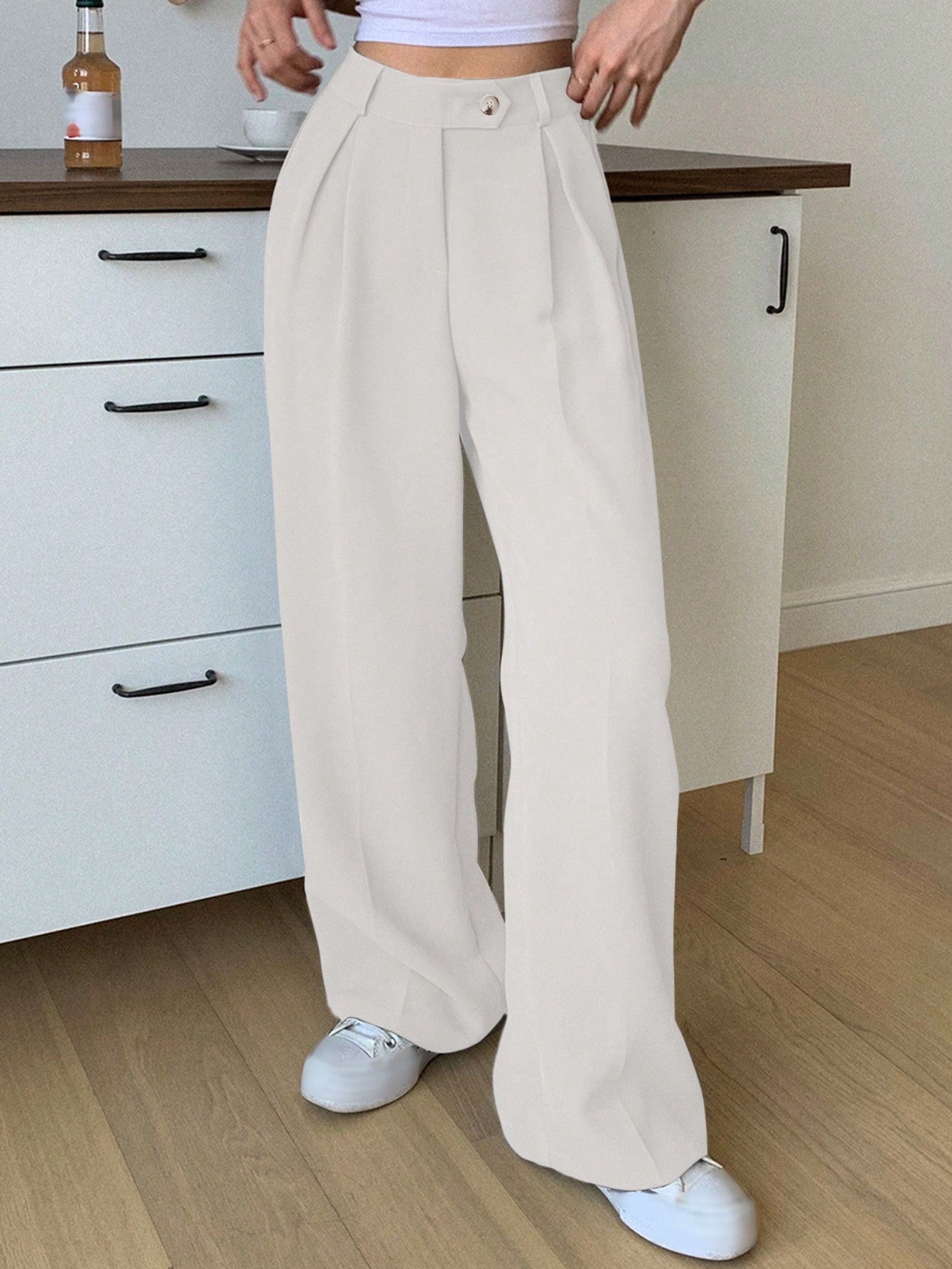 Women's Fold-over Pleated Wide Leg Suit Pants