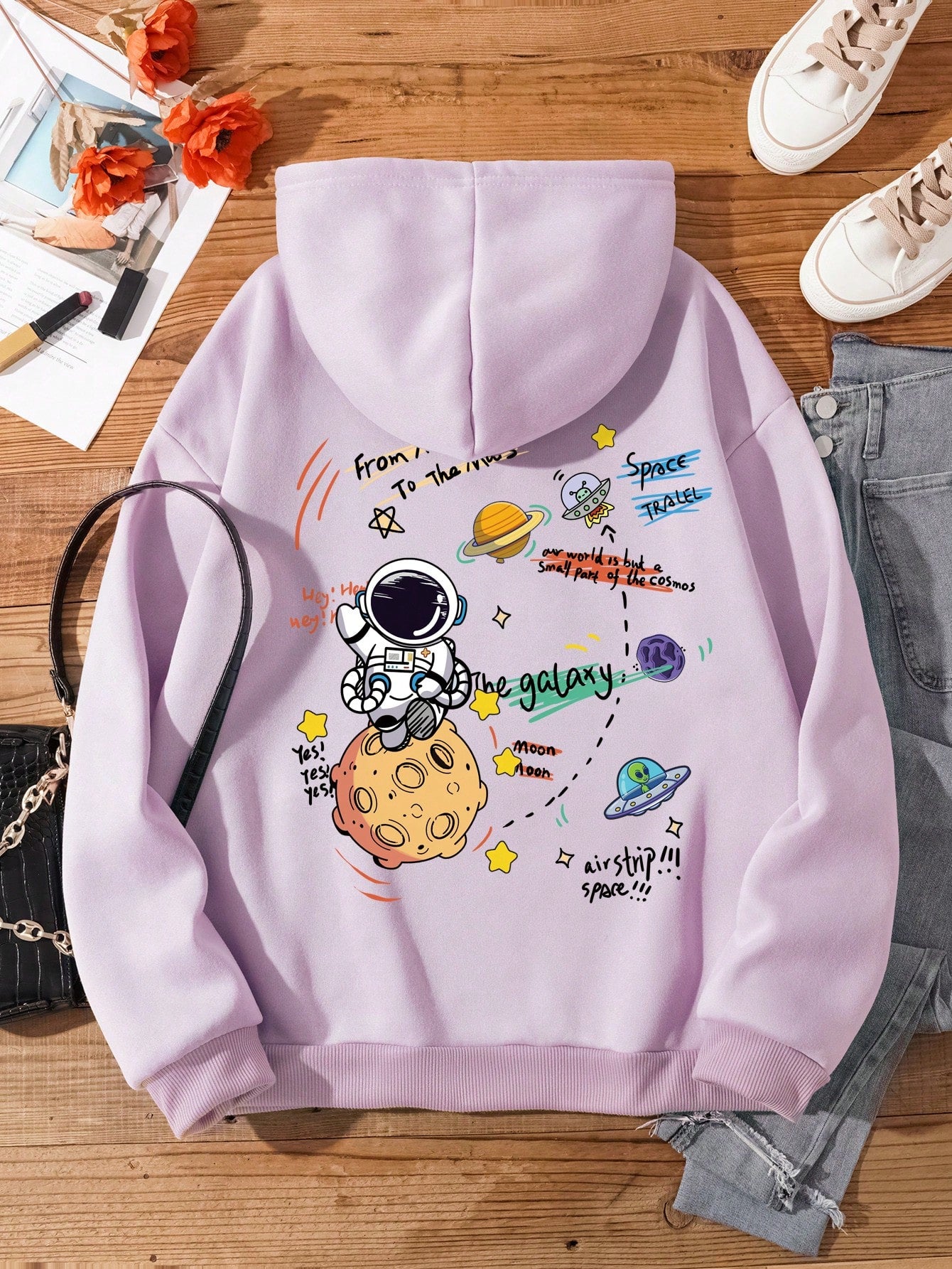 Cartoon Printed Drawstring Hoodie Sweatshirt