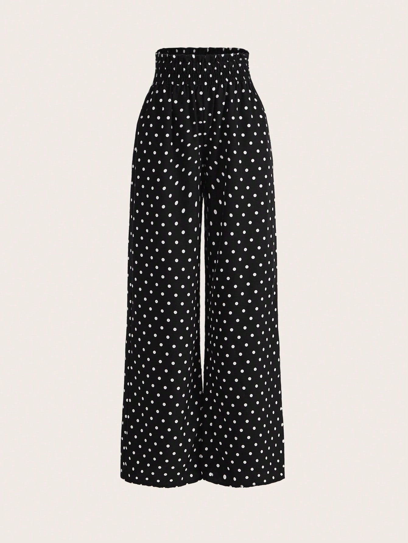 Women's Polka Dot Shirred Waist Wide Leg Pants