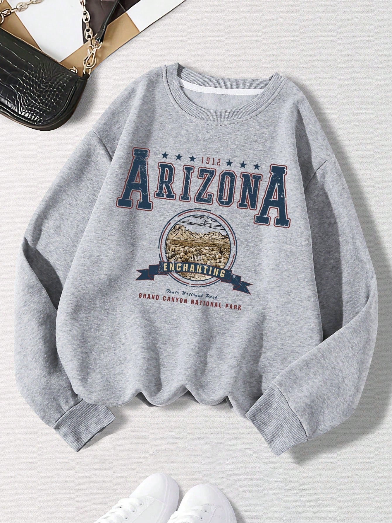 Slogan Graphic Thermal Lined Sweatshirt 1912 ARIZONA ENCHANTING Tonto National Park GRAND CANYON NATIONAL PARK