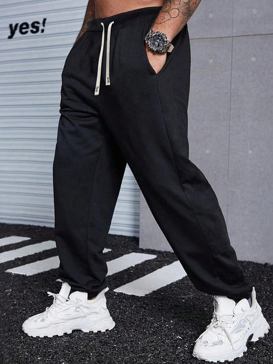 Men Plus Drawstring Waist Slant Pocket Sweatpants