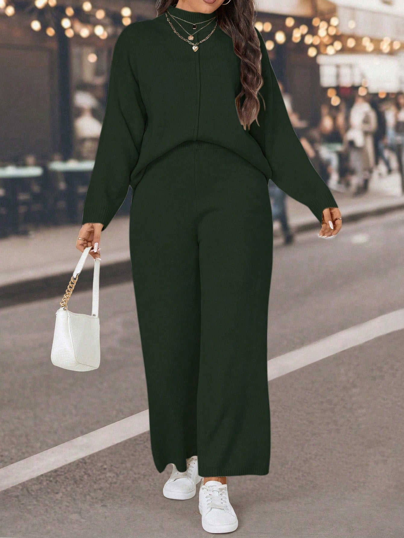 Plus Mock Neck Drop Shoulder Sweater & Knit Pants