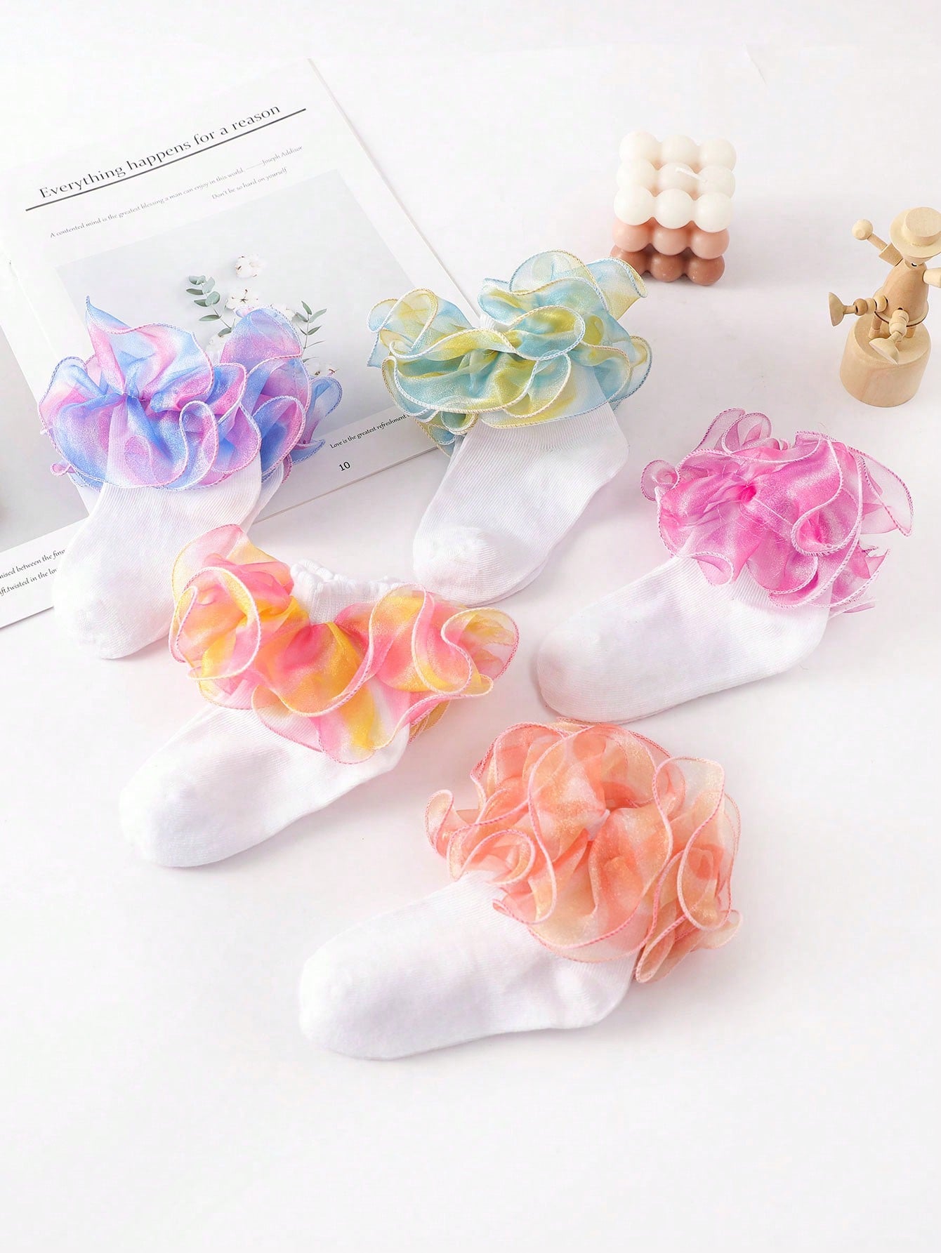 5pairs/Set New Arrival Girls' Colorful Lace Edge Short Socks, Breathable And Comfortable, Cute  Princess Style