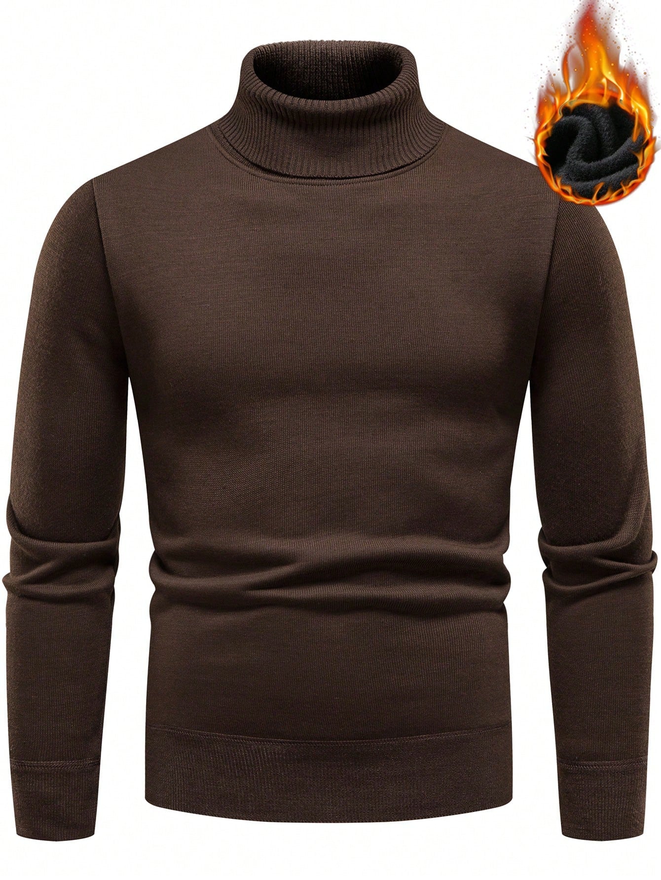 Men Solid Turtleneck Thermal Lined Sweater