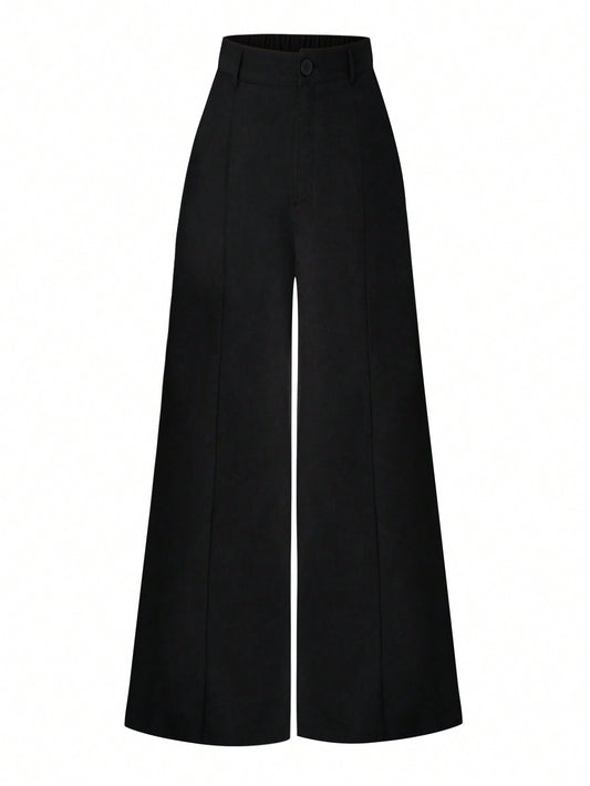 Plus Solid Wide Leg Suit Pants