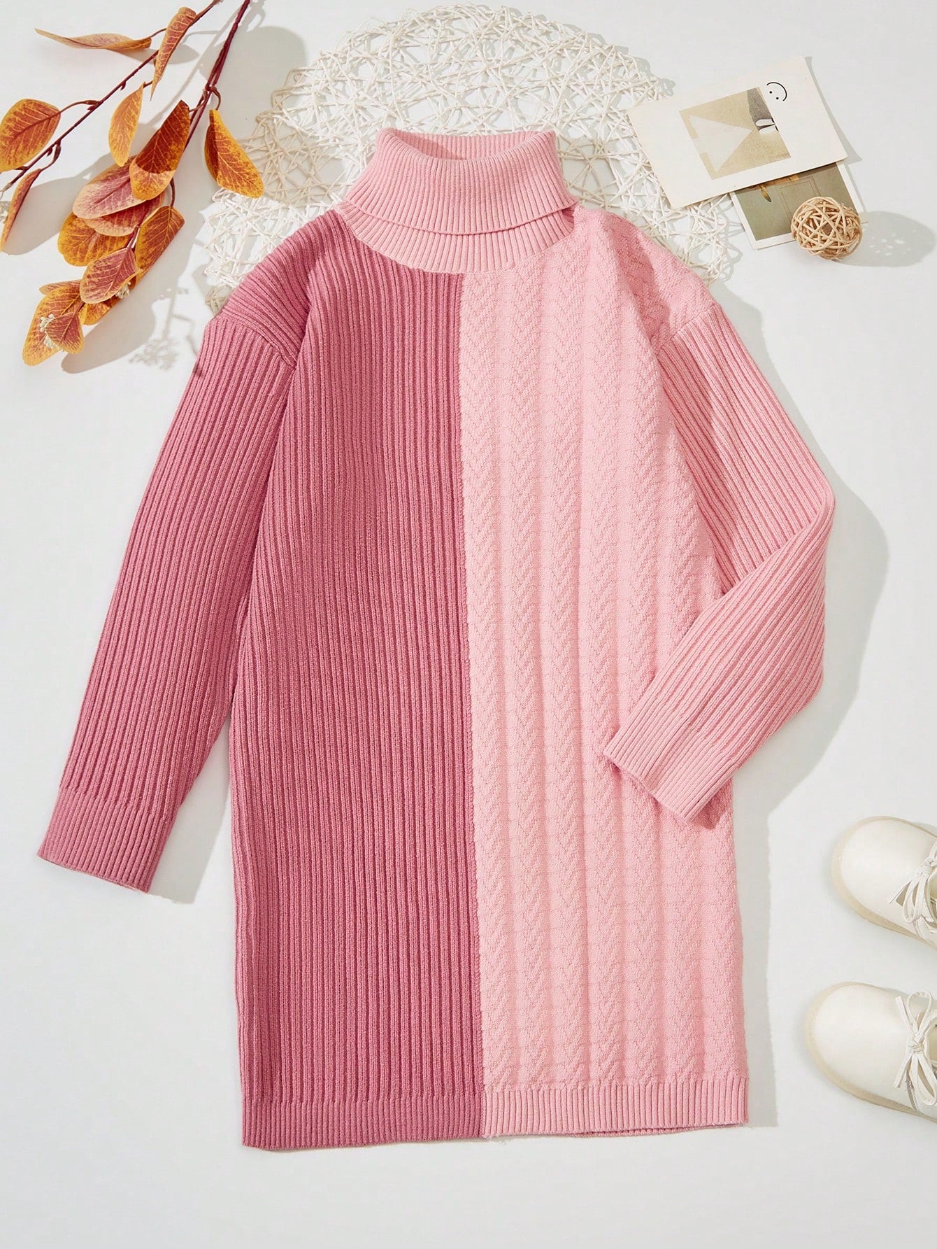 Tween Girl Two Tone Turtleneck Sweater Dress