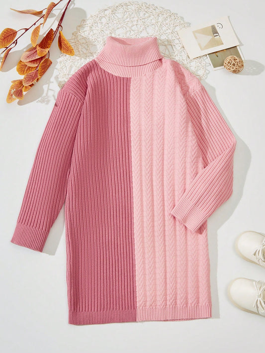 Tween Girl Two Tone Turtleneck Sweater Dress