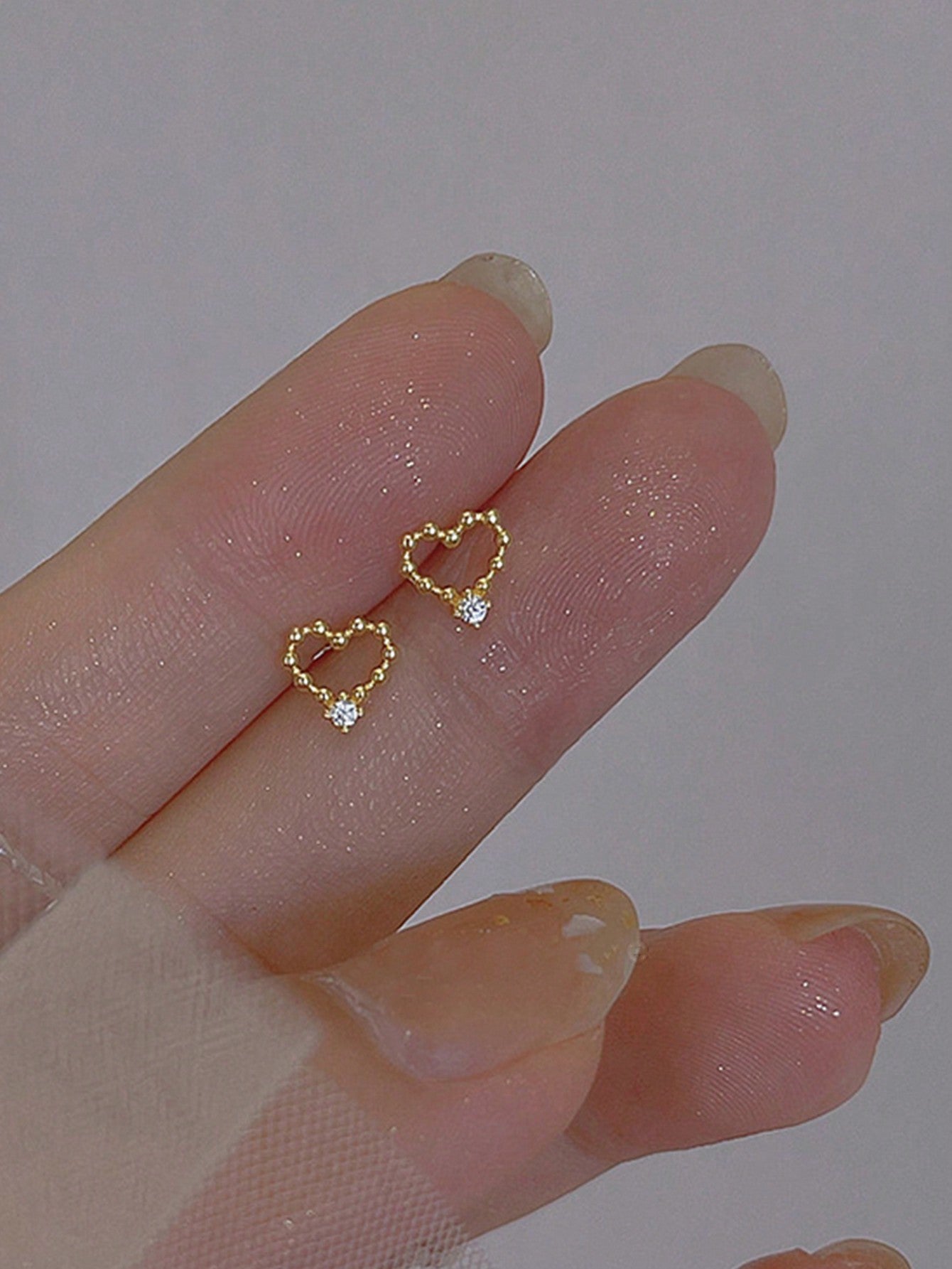 1pair Cute Heart Shaped Rhinestone Stud Earrings For Girls