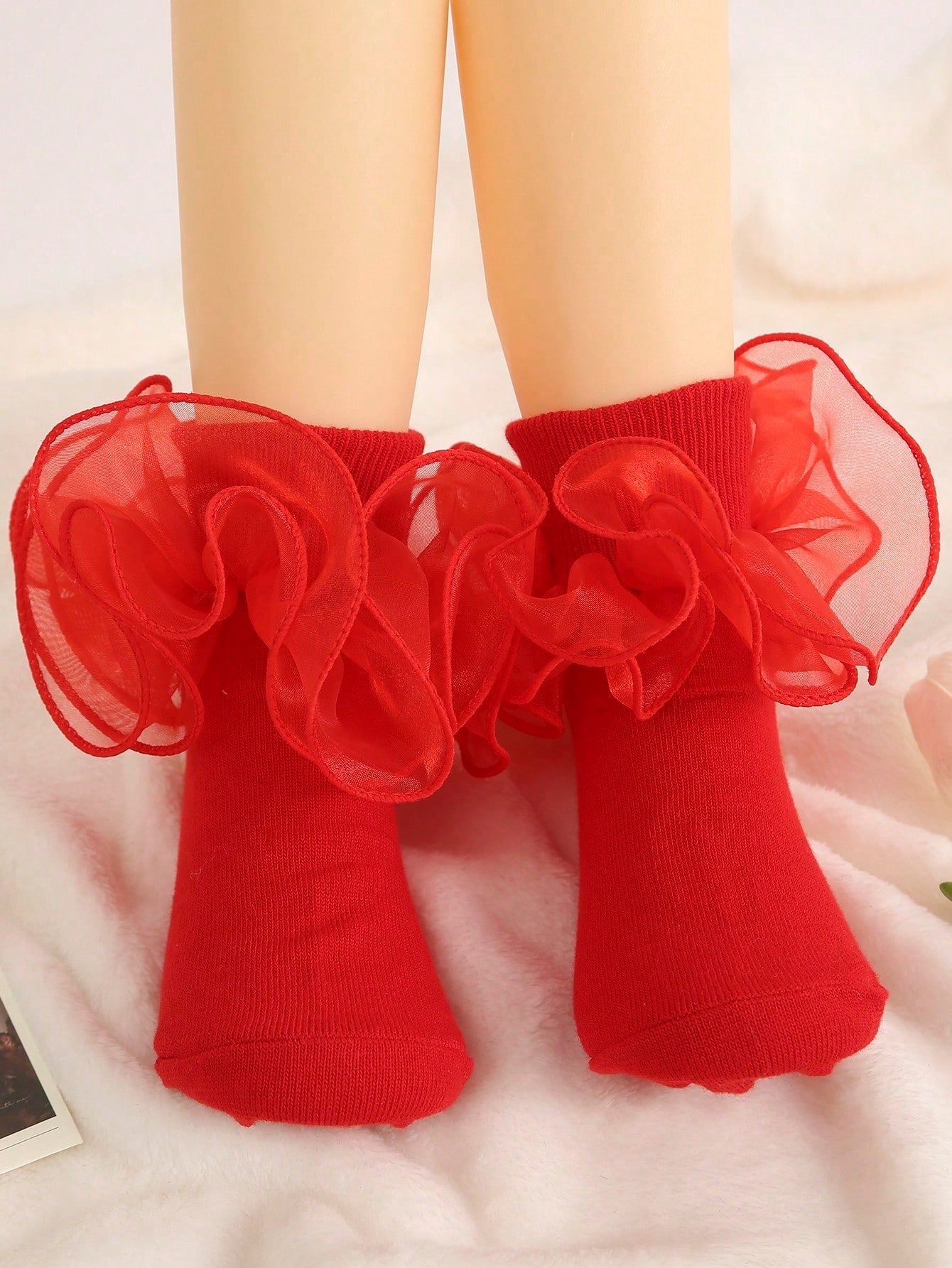 1pair Kids' Solid Color Fashionable Lace Frilled Short Socks For Dancing Or Princess Costume