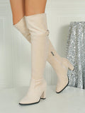 Autumn/Winter Outdoor Events High Block Heel Square Toe Shoes, Work Shoes, Party Trendy Fashion, Perfect For Spring Outing, Wedding, Sexy And Versatile Over The Knee And Thigh High Suede Boots, Snug Fit Boots (Plus Size Available)