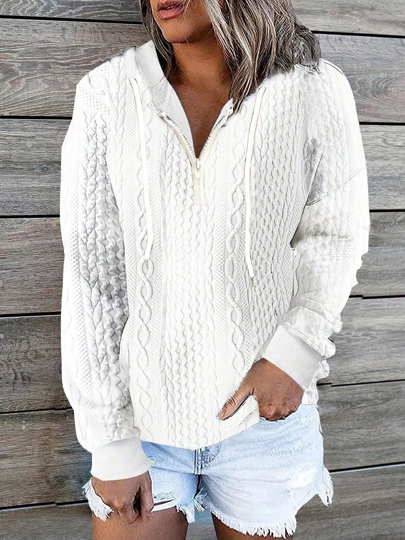 Women'S Textured Hooded Sweatshirt