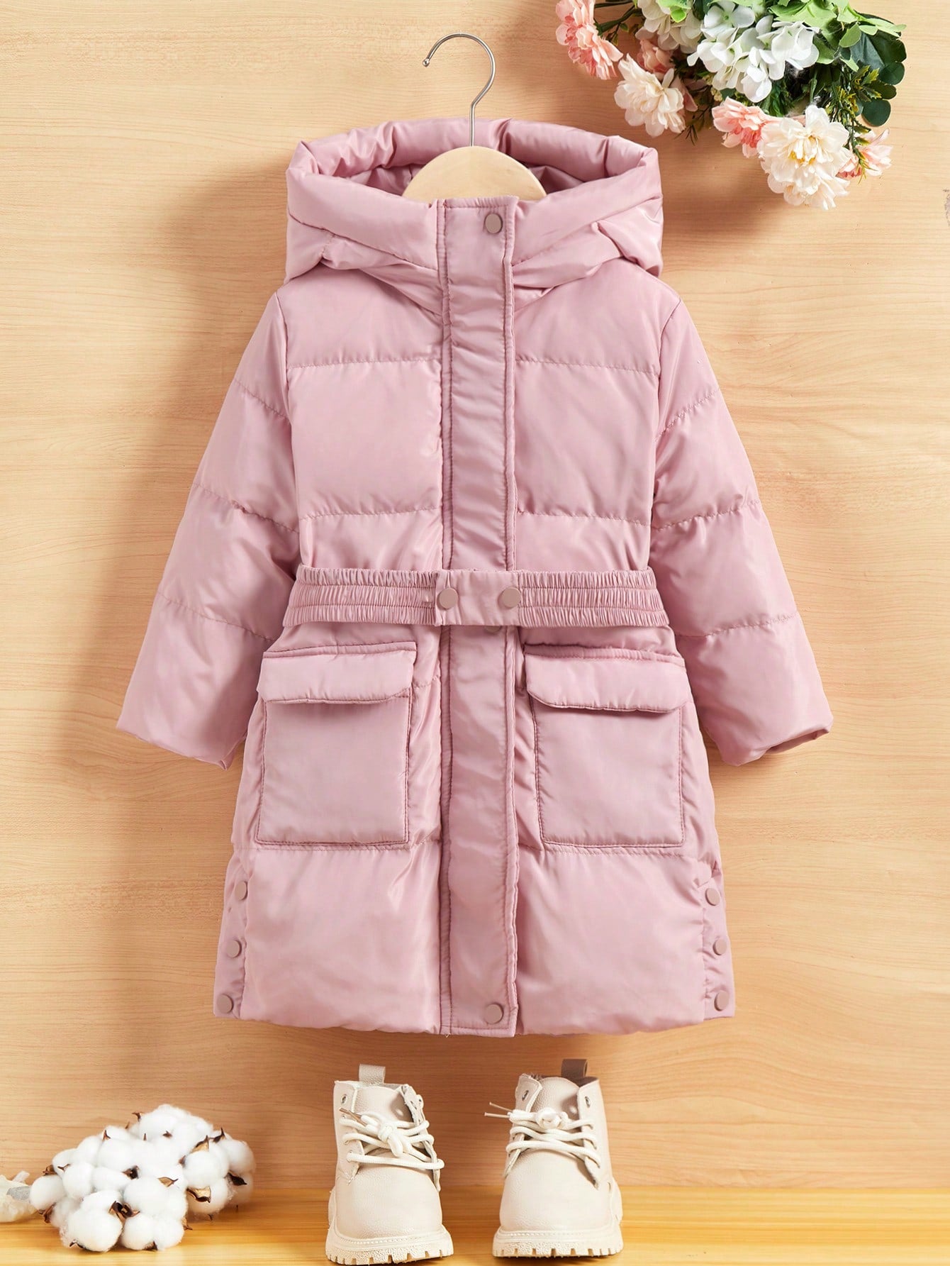 Girls' Mid-length Outdoor Basic Hooded -padded Jacket, Winter