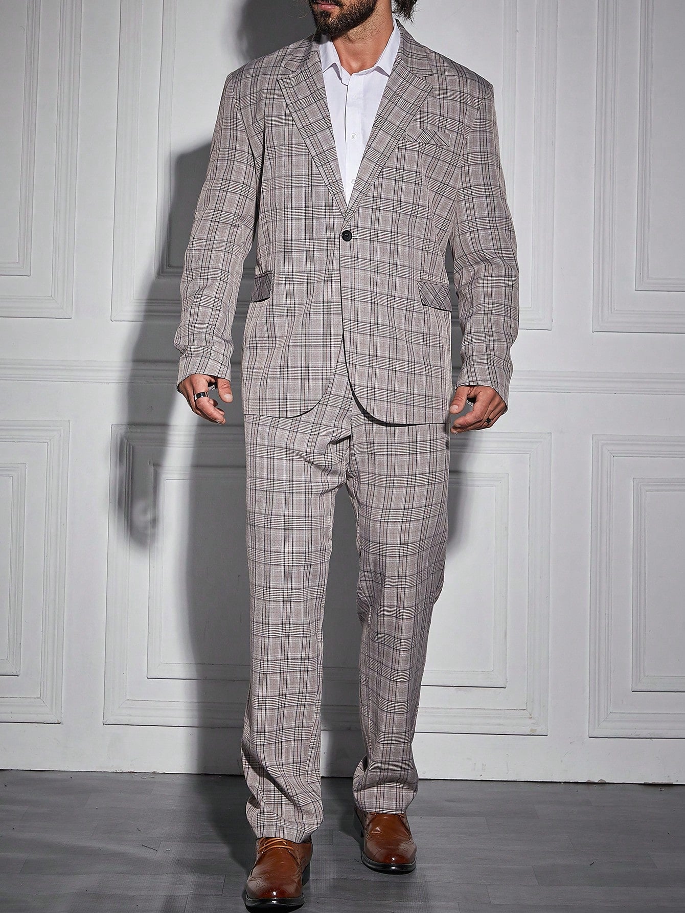 Men's Plus Size Plaid Suit Set