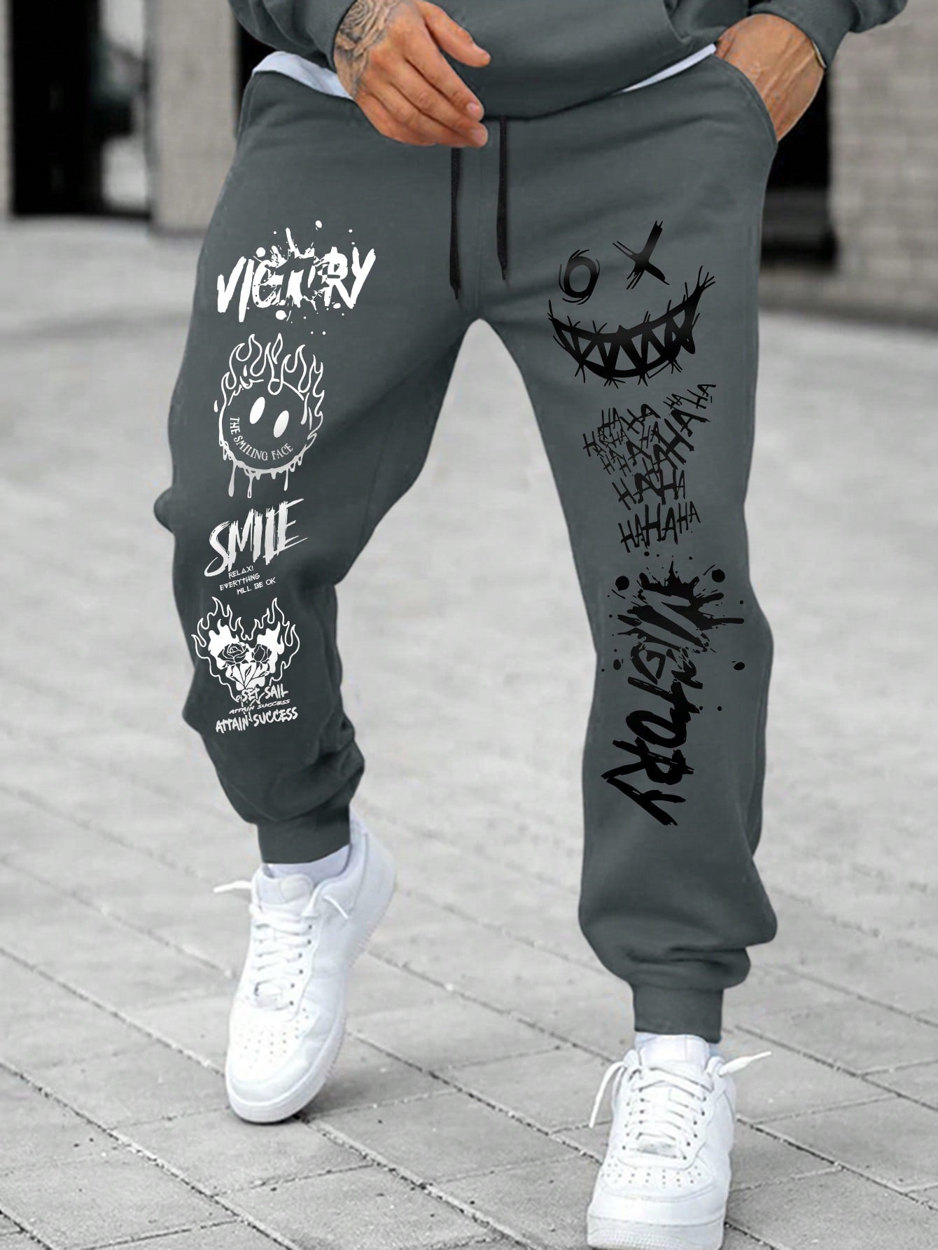 Men's Sweatpants With Letter Emoticon And Color Block