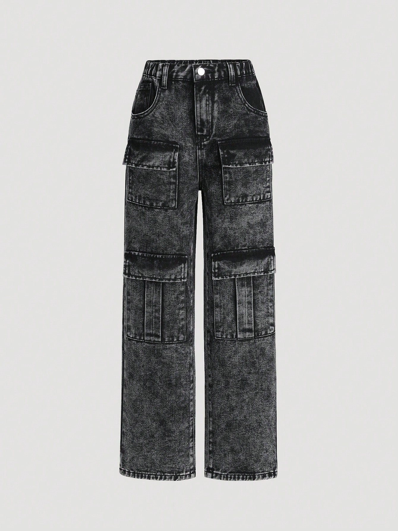 Tween Girl Black Wide Leg Cargo Jeans