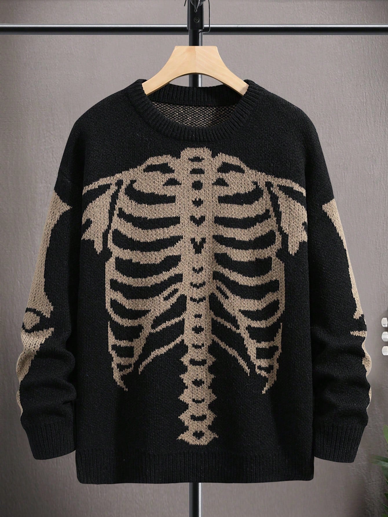 Men's Casual Color Block Skull Pattern Sweater, Autumn/Winter Halloween Halloween  Halloween Sweater