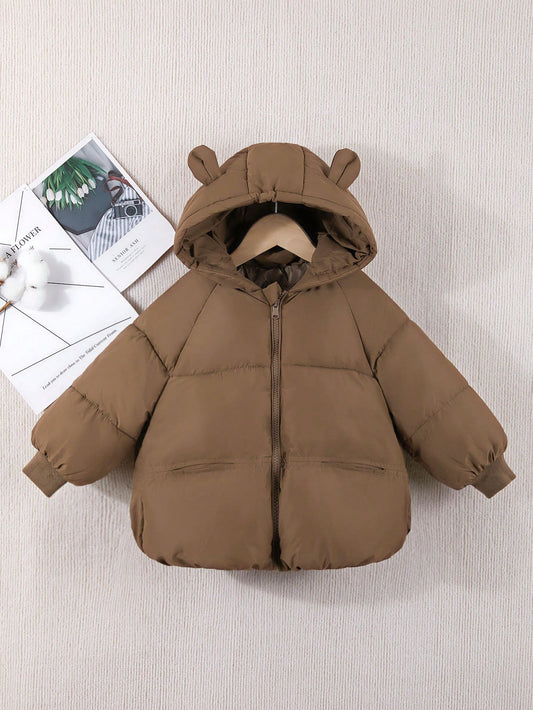 Young Boy 3D Ear Hooded Zipper Puffer Coat