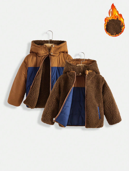 Boys' Comfortable And Warm Fleece Jacket With Two-sided Wear Design