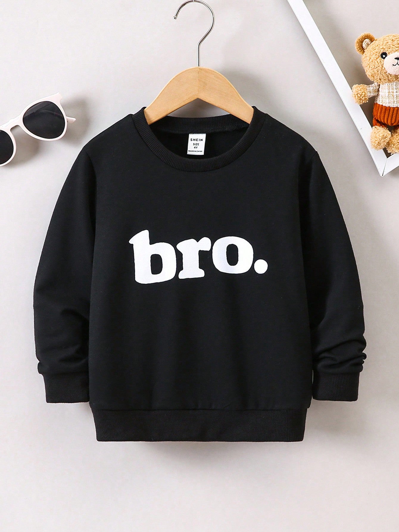 Young Boy All-Match Round-Neck Long Sleeve Sweatshirt With Brother Printed Letter, Suitable For Daily Wear, Autumn/Winter