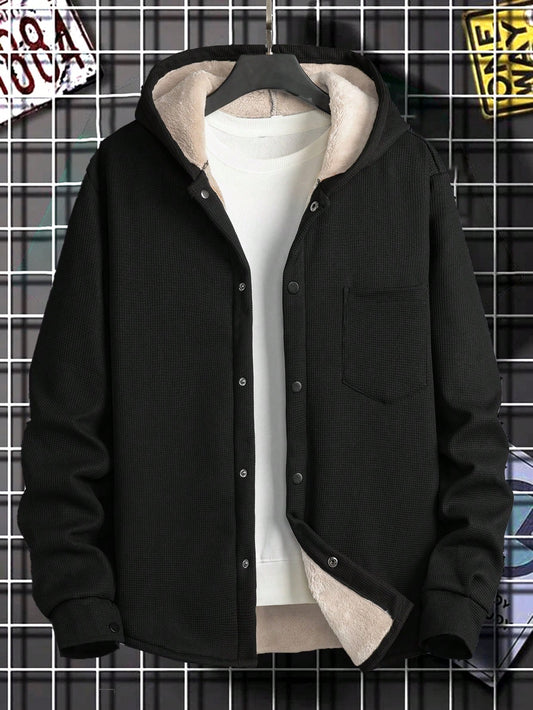 Loose Fit Men's Plus Size Teddy Lined Hooded Jacket