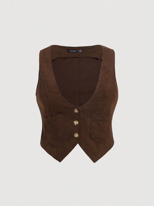 Plus Button Front Vest Jacket