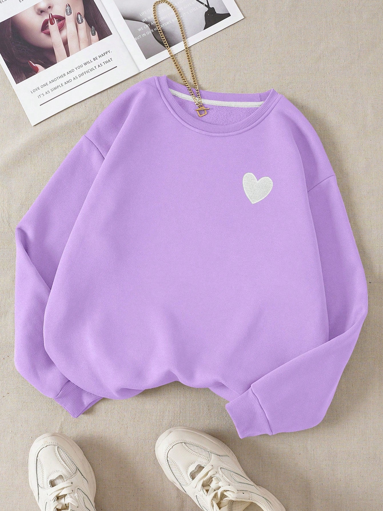 Heart Print Thermal Lined Sweatshirt